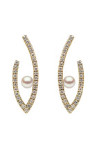 Sleek Oval Earrings, 18k Yellow Gold with Akoya Pearls & Diamonds